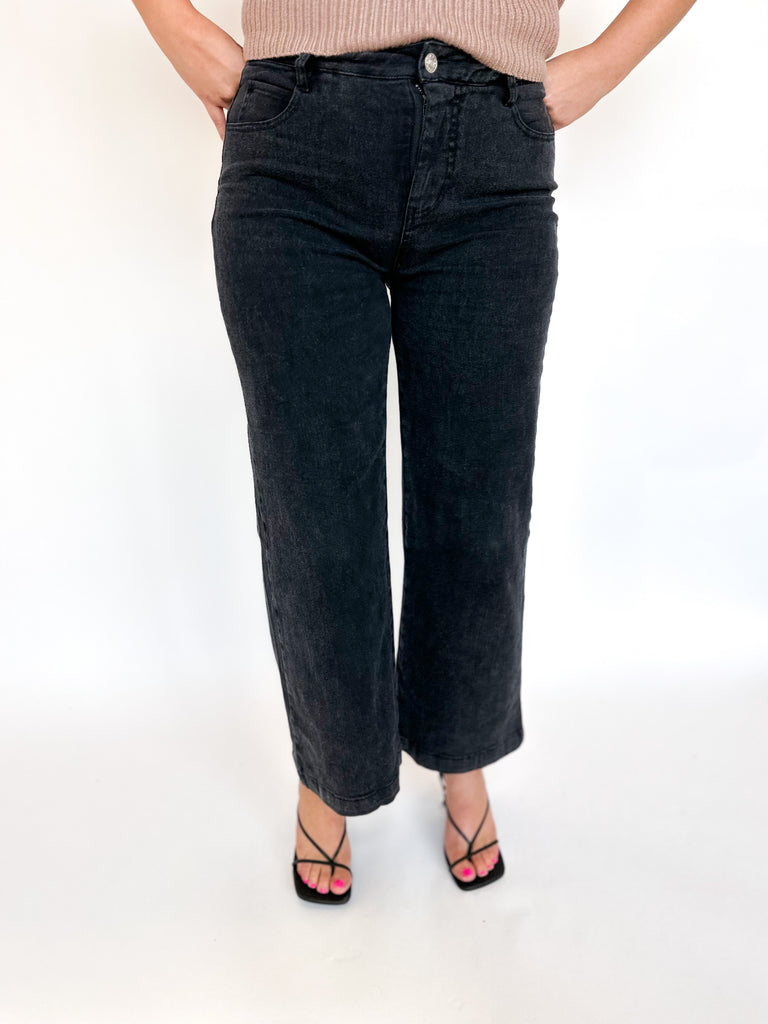 Wide Leg Cropped Denim- Black-400 Pants-ENTRO-July & June Women's Fashion Boutique Located in San Antonio, Texas