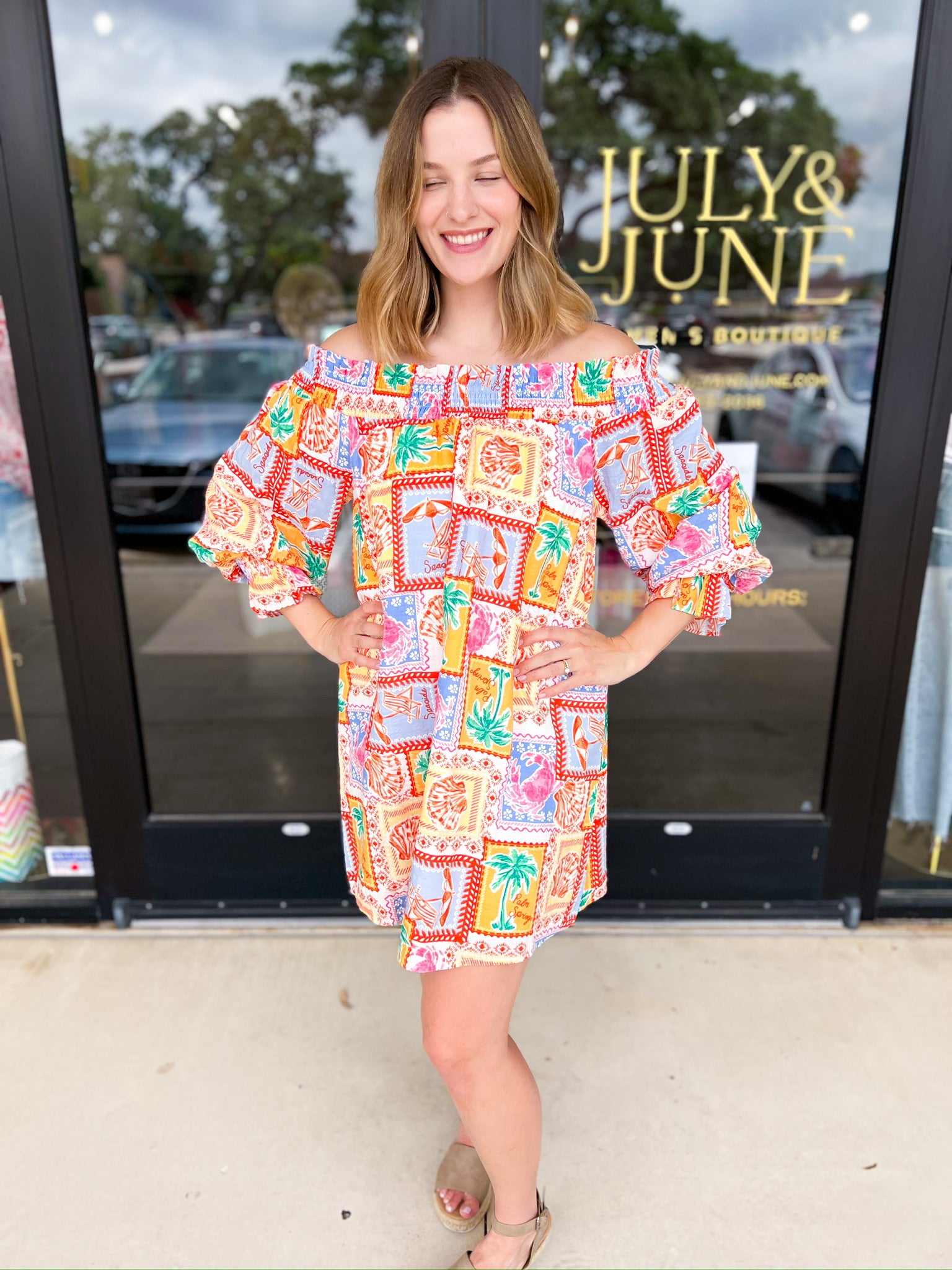 Off The Shoulder Paradise Mini Dress-510 Mini-FATE-July & June Women's Fashion Boutique Located in San Antonio, Texas