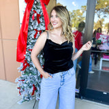 Velvet & Rhinestone Cami-200 Fashion Blouses-SKIES ARE BLUE-July & June Women's Fashion Boutique Located in San Antonio, Texas