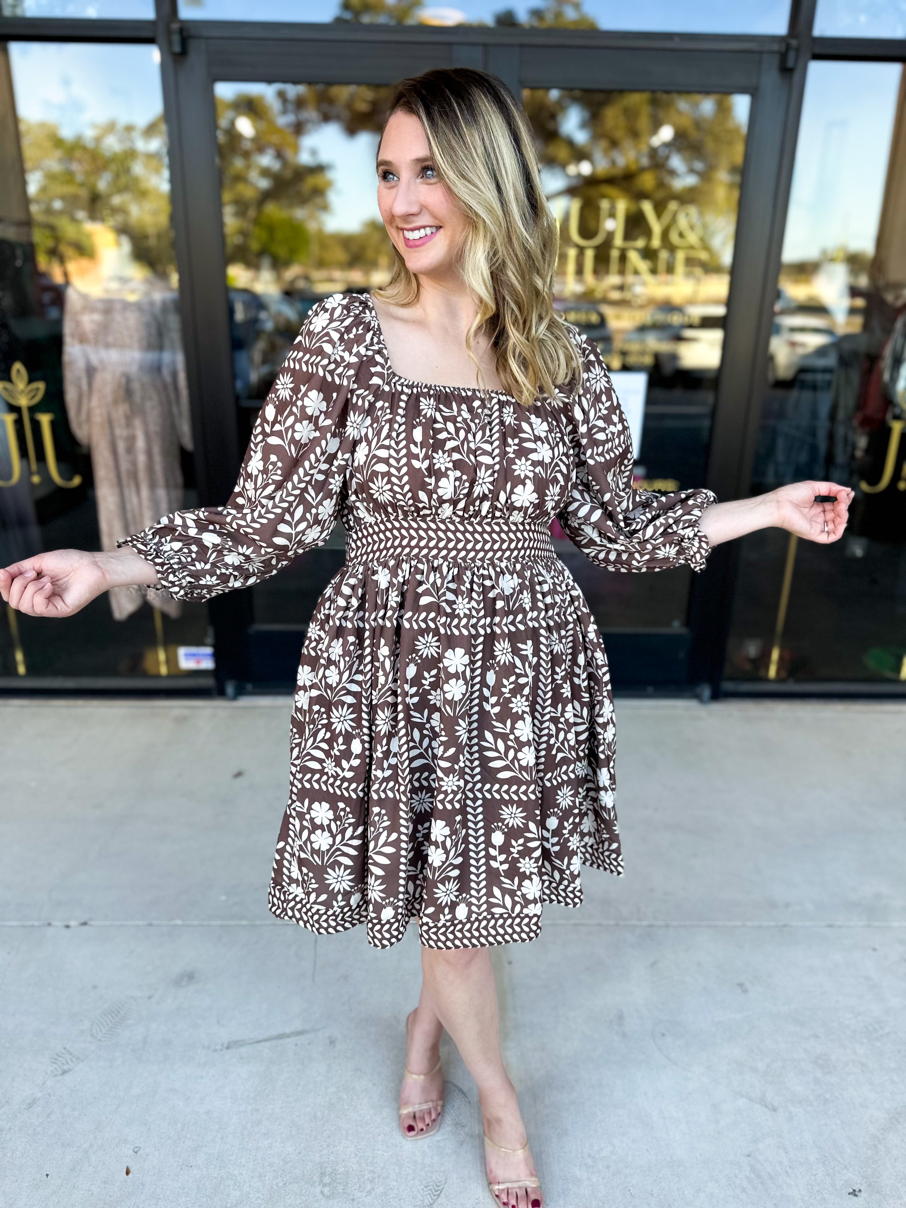 The Wrenlee Mini Dress - Chocolate Brown-510 Mini-POLOGRAM-July & June Women's Fashion Boutique Located in San Antonio, Texas