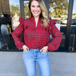 Tartan Ruffle Blouse-200 Fashion Blouses-FATE-July & June Women's Fashion Boutique Located in San Antonio, Texas