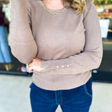 Long Sleeve Sweater Top - Mocha-230 Sweaters/Cardis-ENTRO-July & June Women's Fashion Boutique Located in San Antonio, Texas