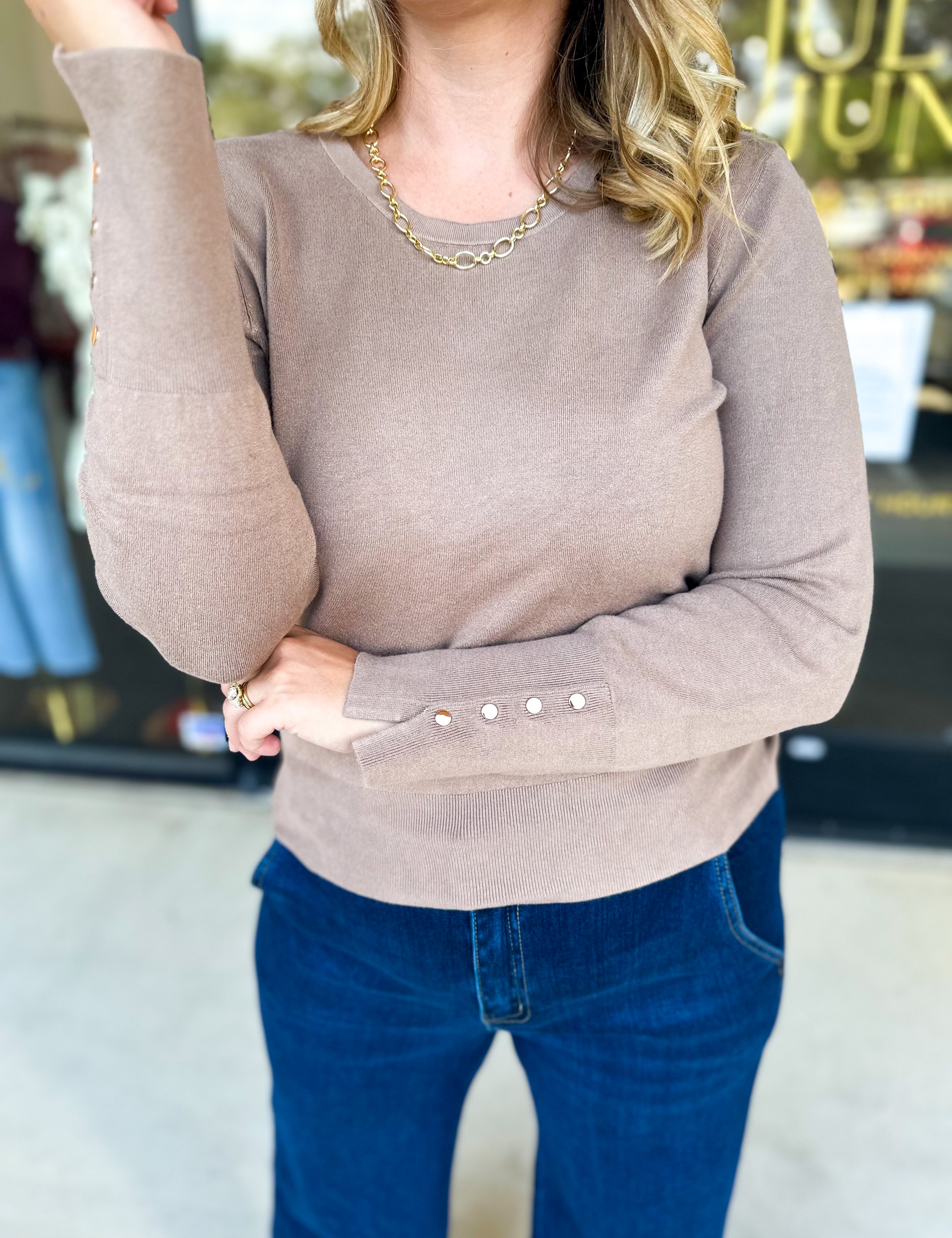 Long Sleeve Sweater Top - Mocha-230 Sweaters/Cardis-ENTRO-July & June Women's Fashion Boutique Located in San Antonio, Texas