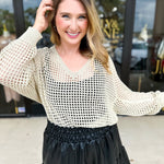 Foil Knit Sweater Top - Champagne Gold-230 Sweaters/Cardis-ALLIE ROSE-July & June Women's Fashion Boutique Located in San Antonio, Texas