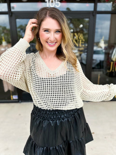 Foil Knit Sweater Top - Champagne Gold-230 Sweaters/Cardis-ALLIE ROSE-July & June Women's Fashion Boutique Located in San Antonio, Texas