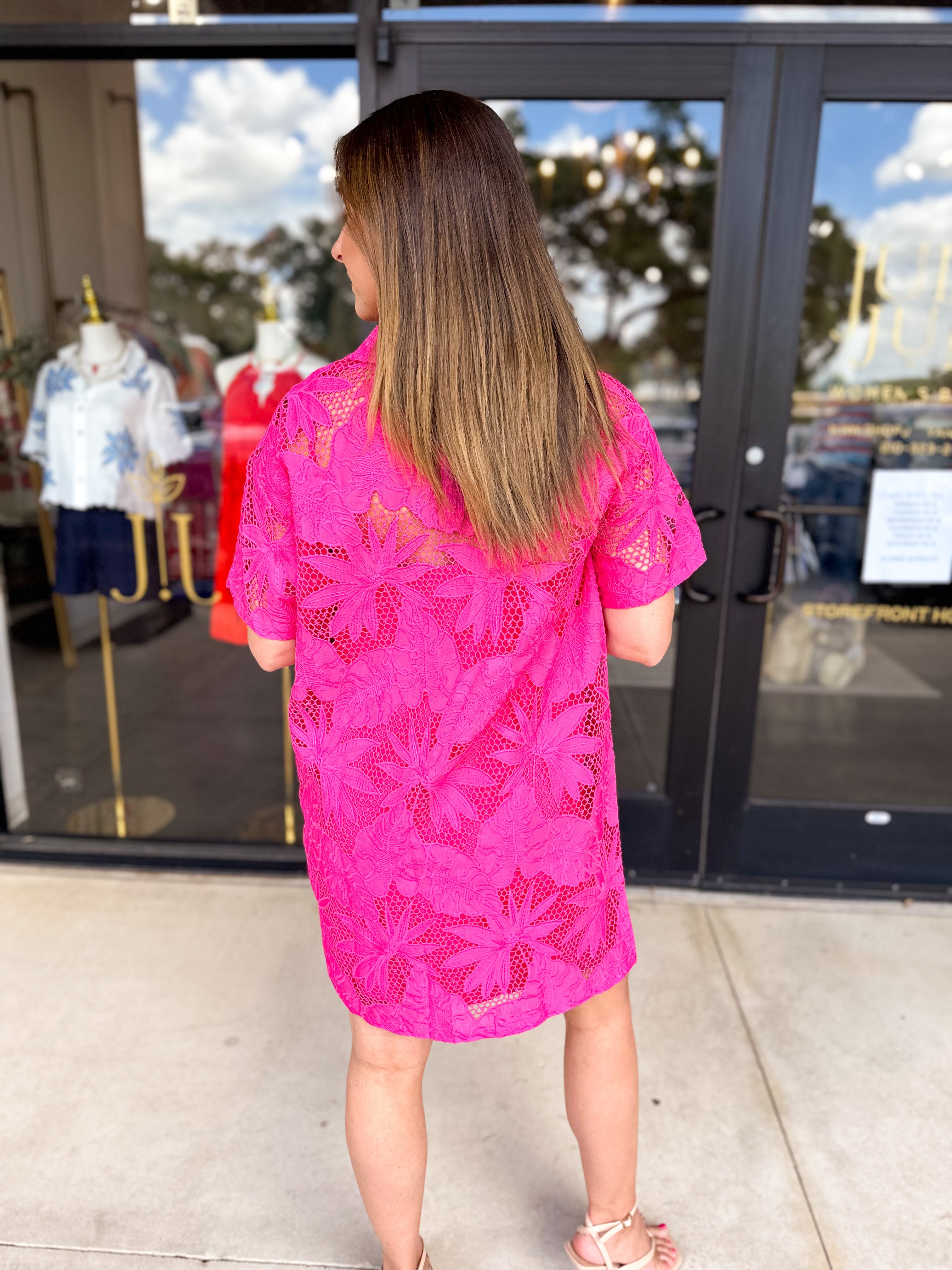 Hot Pink Lace Mini Dress-510 Mini-FATE-July & June Women's Fashion Boutique Located in San Antonio, Texas