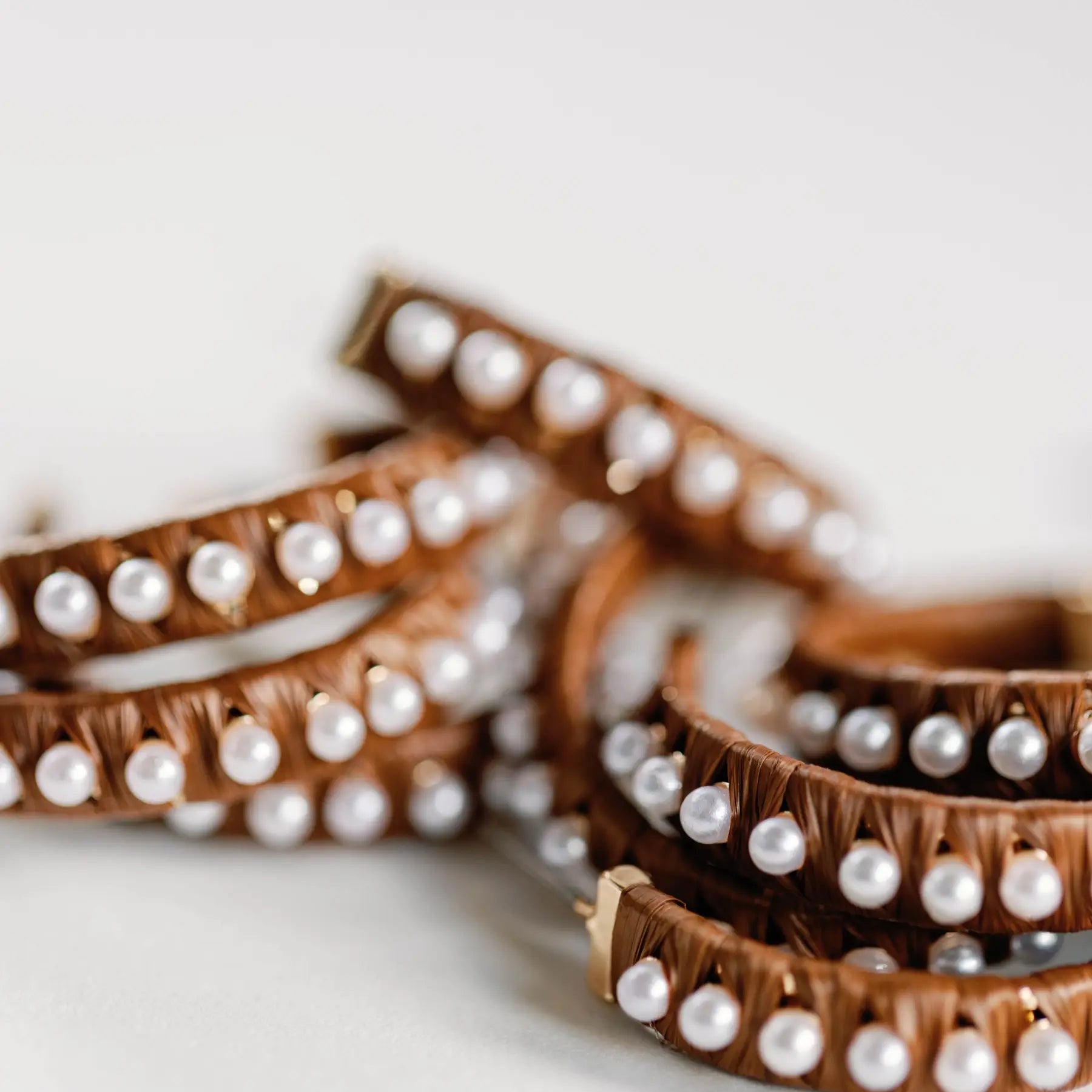 Dark Brown Studded Pearl Raffia Statement Earrings-110 Jewelry & Hair-St Armands Designs of Sarasota-July & June Women's Fashion Boutique Located in San Antonio, Texas