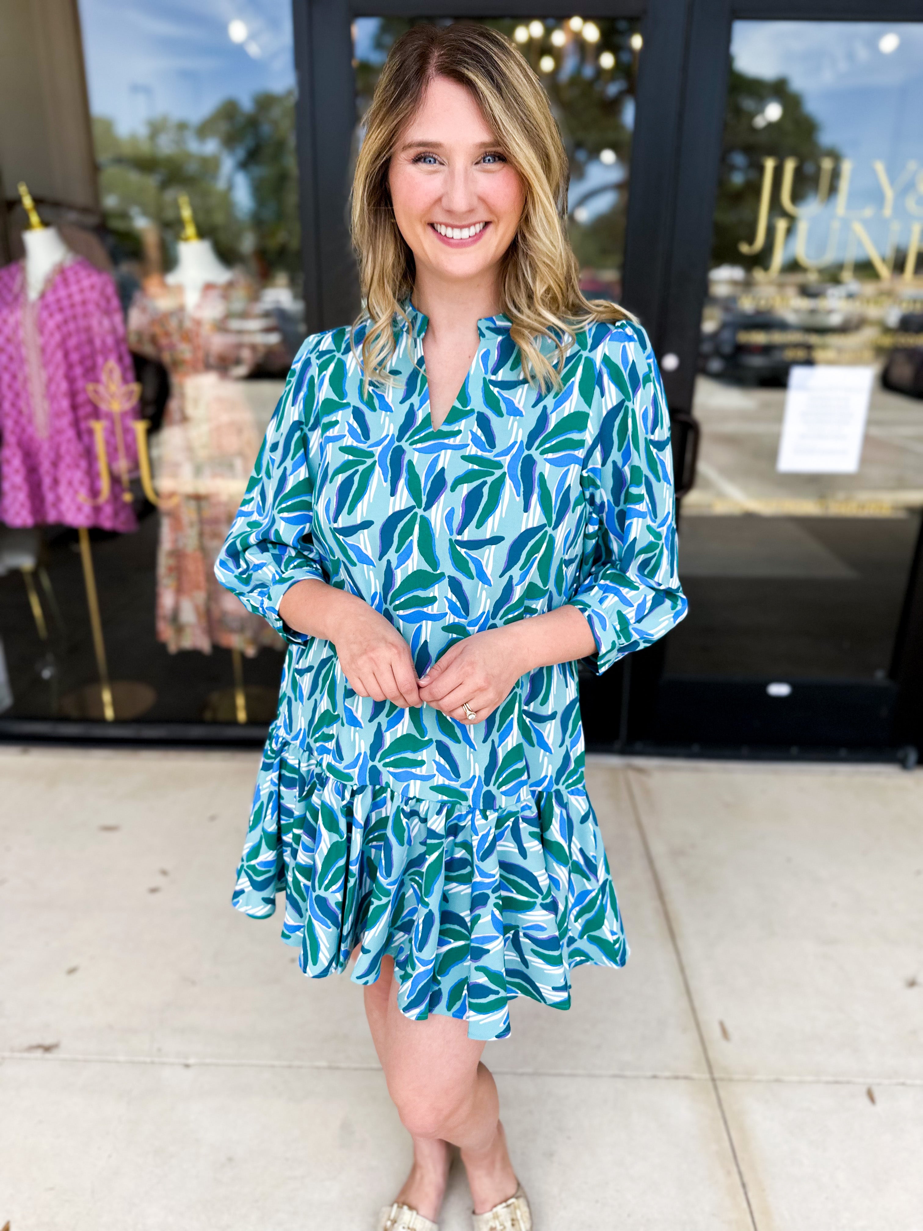 Mary Square - Reflecting Green Mini Dress-510 Mini-MARY SQUARE-July & June Women's Fashion Boutique Located in San Antonio, Texas