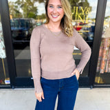 Long Sleeve Sweater Top - Mocha-230 Sweaters/Cardis-ENTRO-July & June Women's Fashion Boutique Located in San Antonio, Texas
