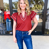 Pumpkin & Pink Crochet Blouse-200 Fashion Blouses-ENTRO-July & June Women's Fashion Boutique Located in San Antonio, Texas
