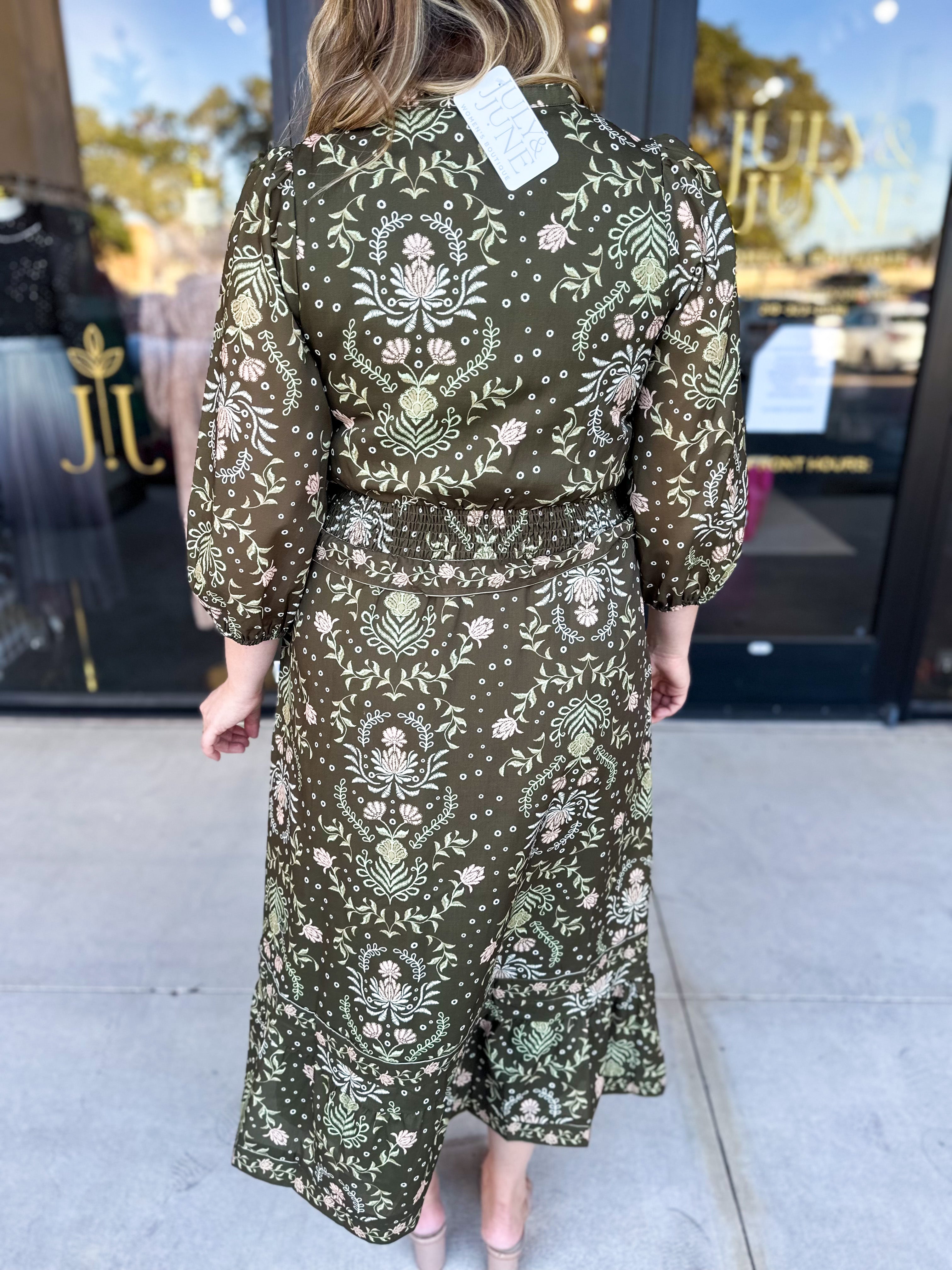 Enchanted Floral Midi Dress-500 Midi-POLOGRAM-July & June Women's Fashion Boutique Located in San Antonio, Texas