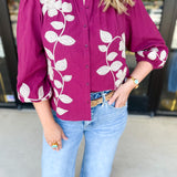 Mallory Embroidered Blouse - Magenta-200 Fashion Blouses-ABLE-July & June Women's Fashion Boutique Located in San Antonio, Texas