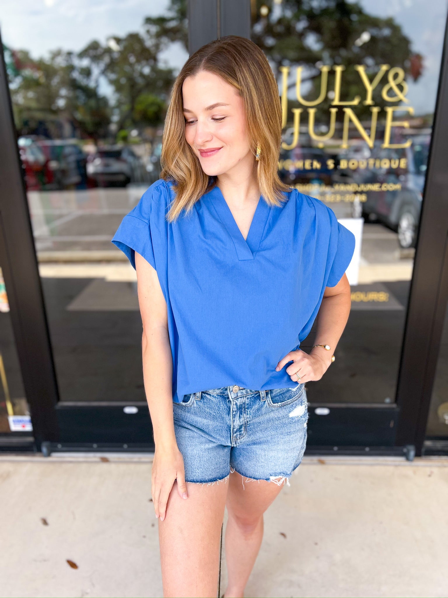 The Bridgete Blouse - Blue-200 Fashion Blouses-PINCH-July & June Women's Fashion Boutique Located in San Antonio, Texas