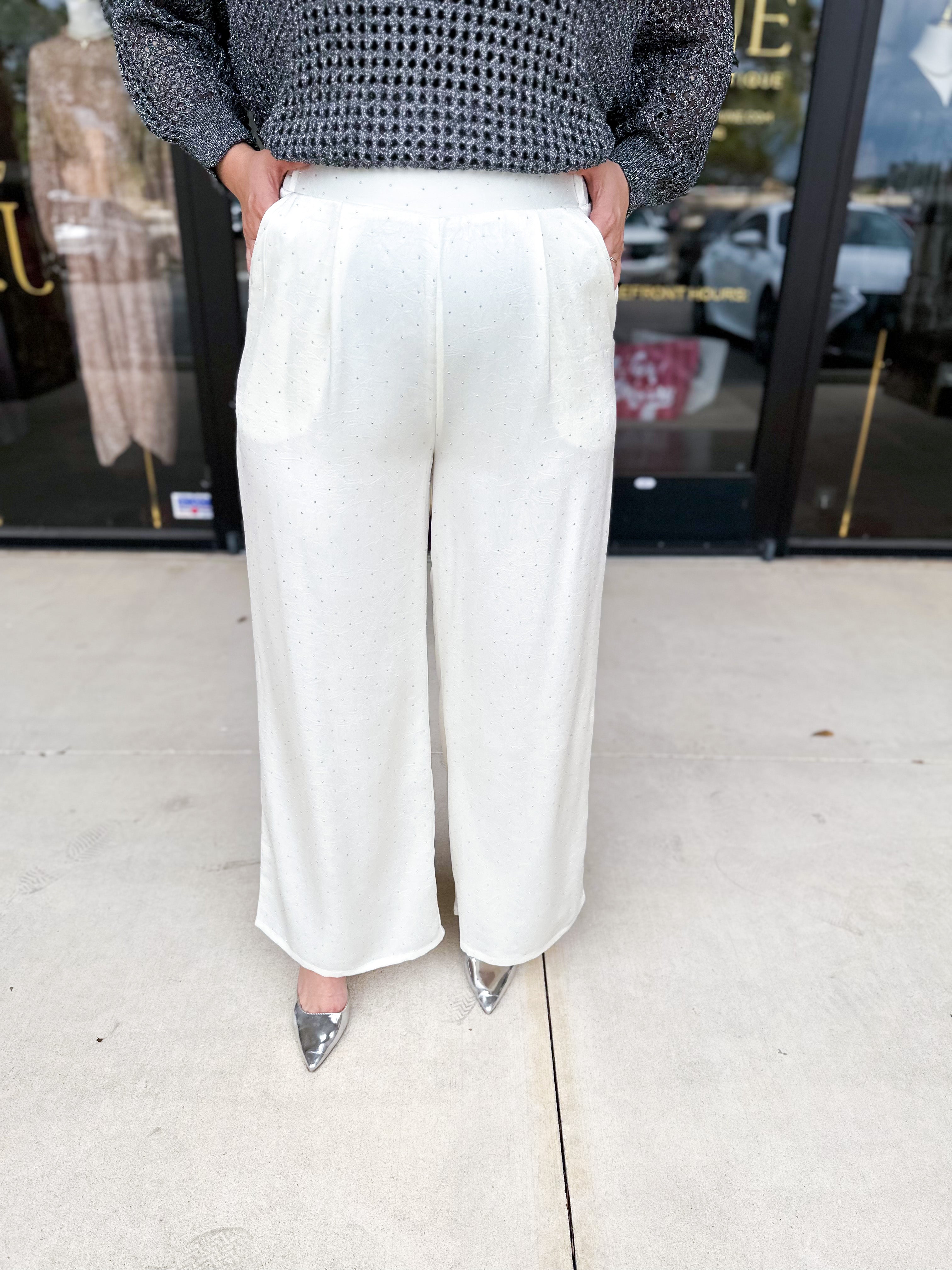 Shimmer Season Cream Trouser Pants-400 Pants-ALLIE ROSE-July & June Women's Fashion Boutique Located in San Antonio, Texas