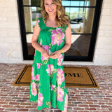 THML - Kelly Green Floral Tiered Midi Dress-500 Midi-THML-July & June Women's Fashion Boutique Located in San Antonio, Texas
