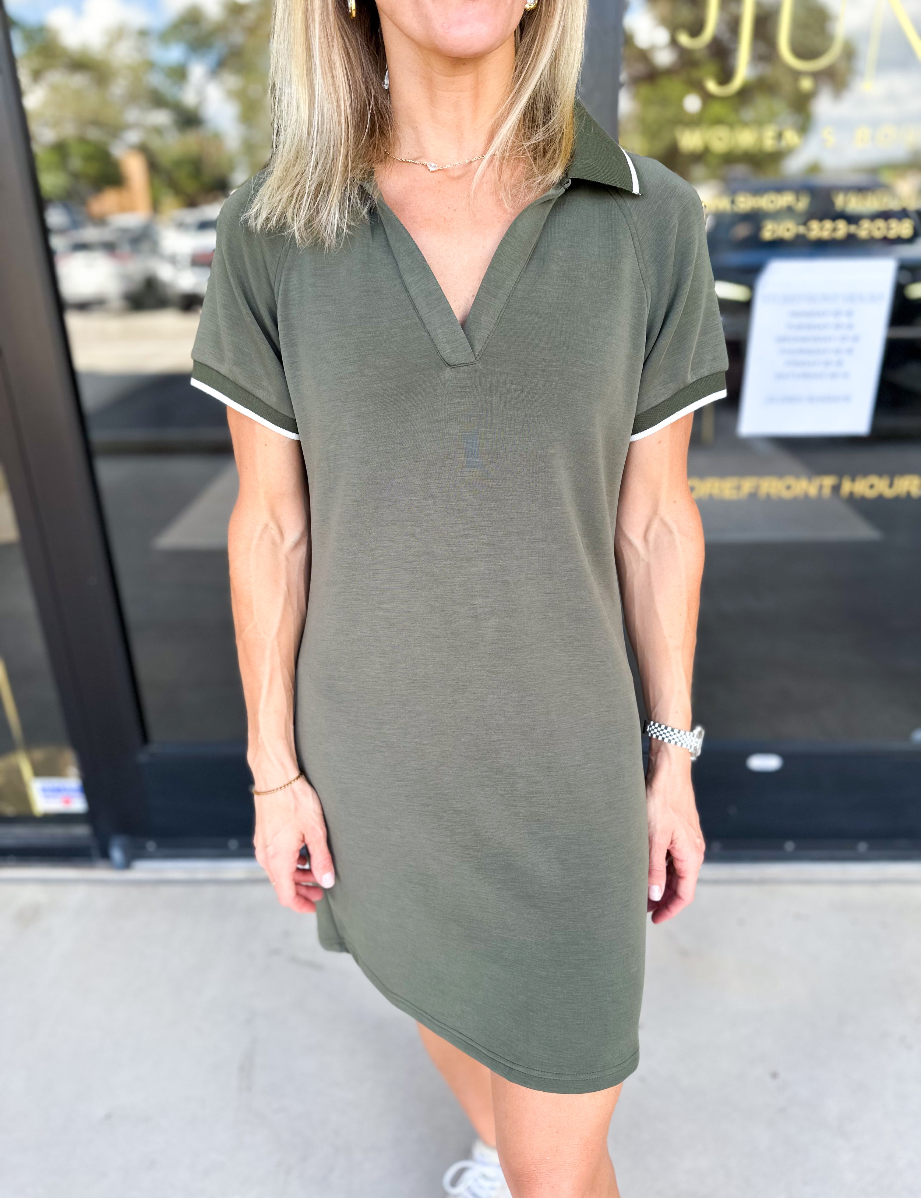 Modal Athletic Mini Dress - Olive-510 Mini-SKIES ARE BLUE-July & June Women's Fashion Boutique Located in San Antonio, Texas