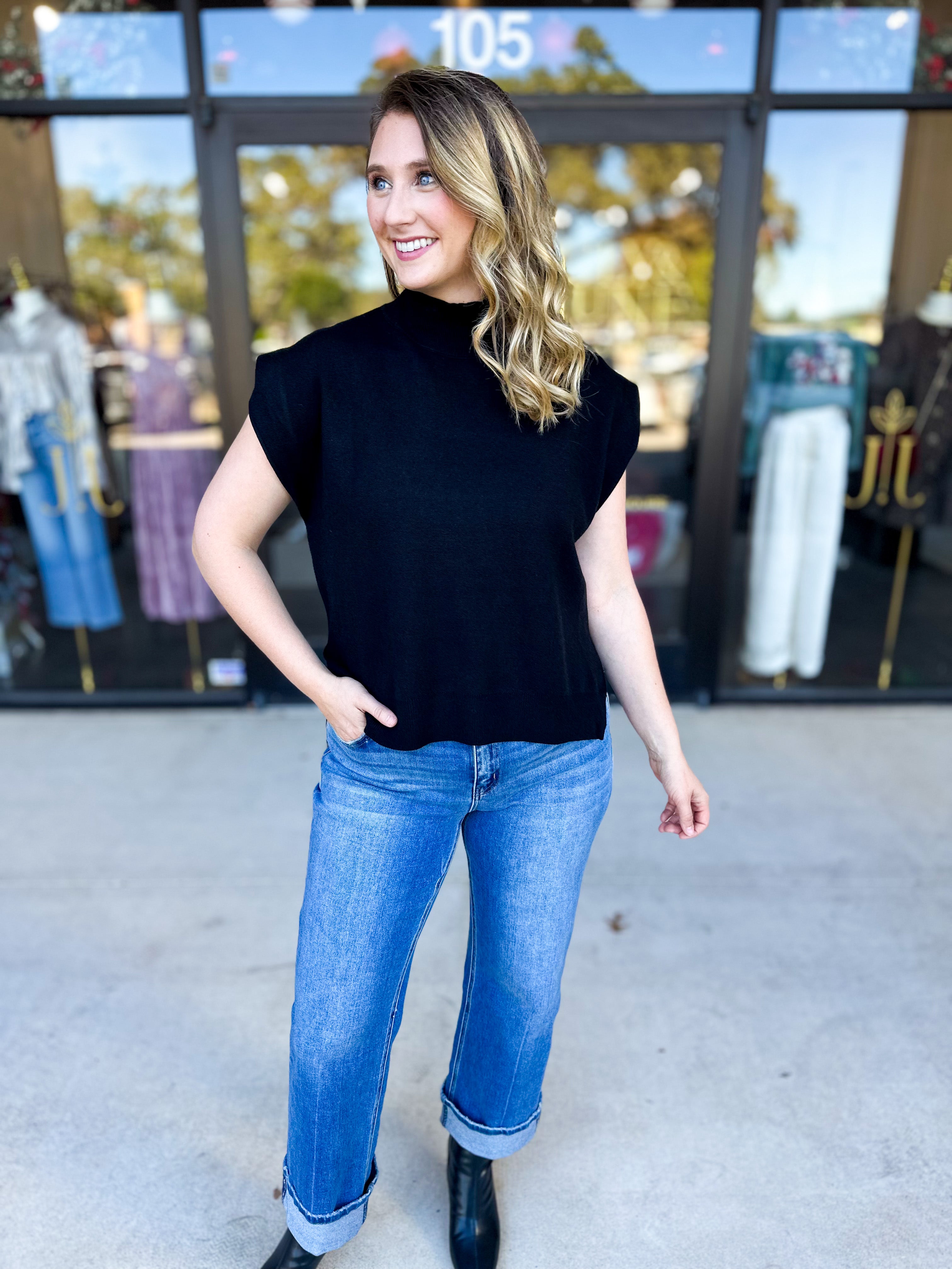 The Abigail Sweater Top - Black-230 Sweaters/Cardis-ENTRO-July & June Women's Fashion Boutique Located in San Antonio, Texas
