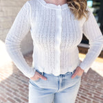 Pointelle Cardigan - Ivory-230 Sweaters/Cardis-ALLIE ROSE-July & June Women's Fashion Boutique Located in San Antonio, Texas