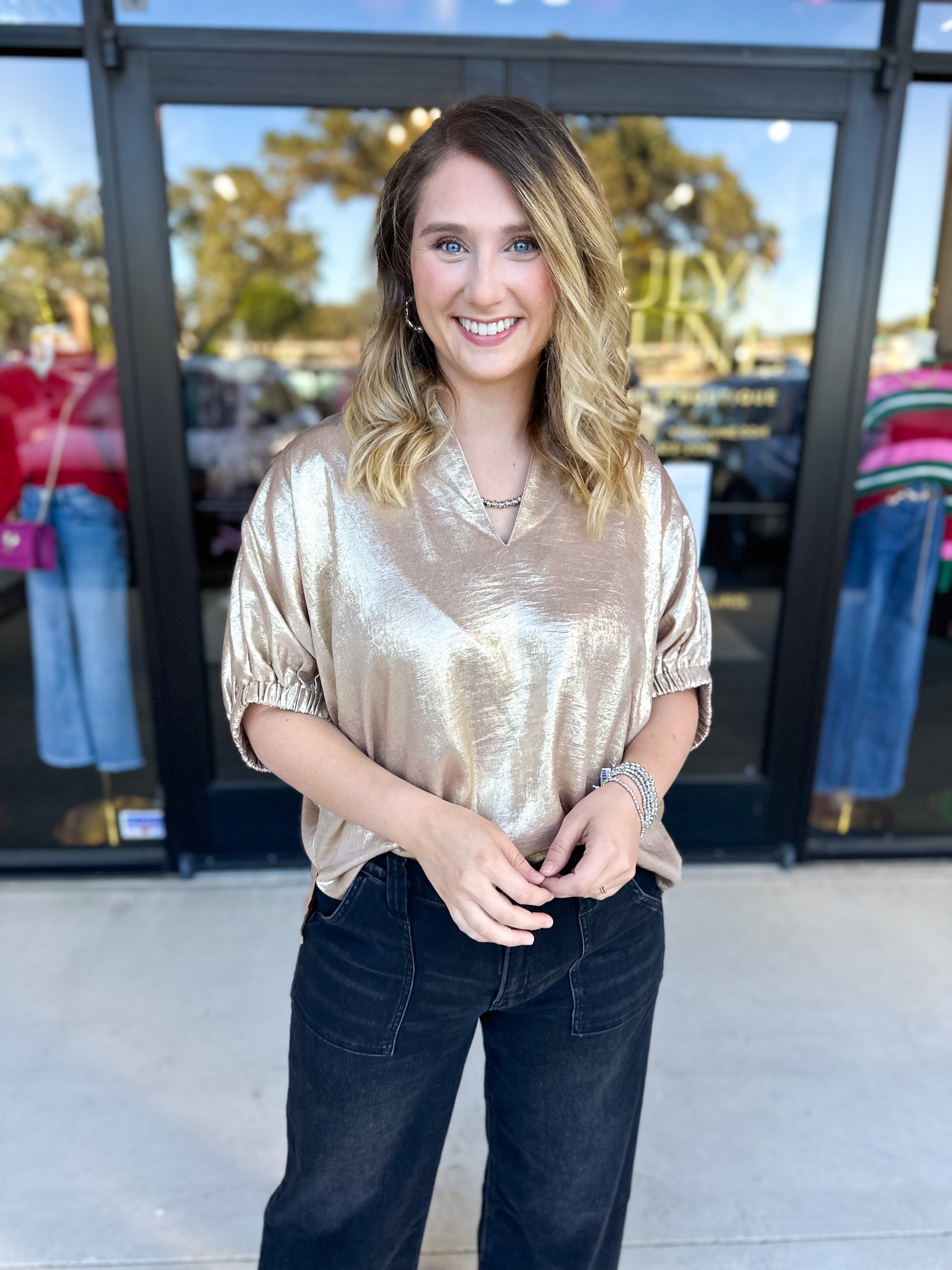 Celebration Blouse - Gold-200 Fashion Blouses-ENTRO-July & June Women's Fashion Boutique Located in San Antonio, Texas