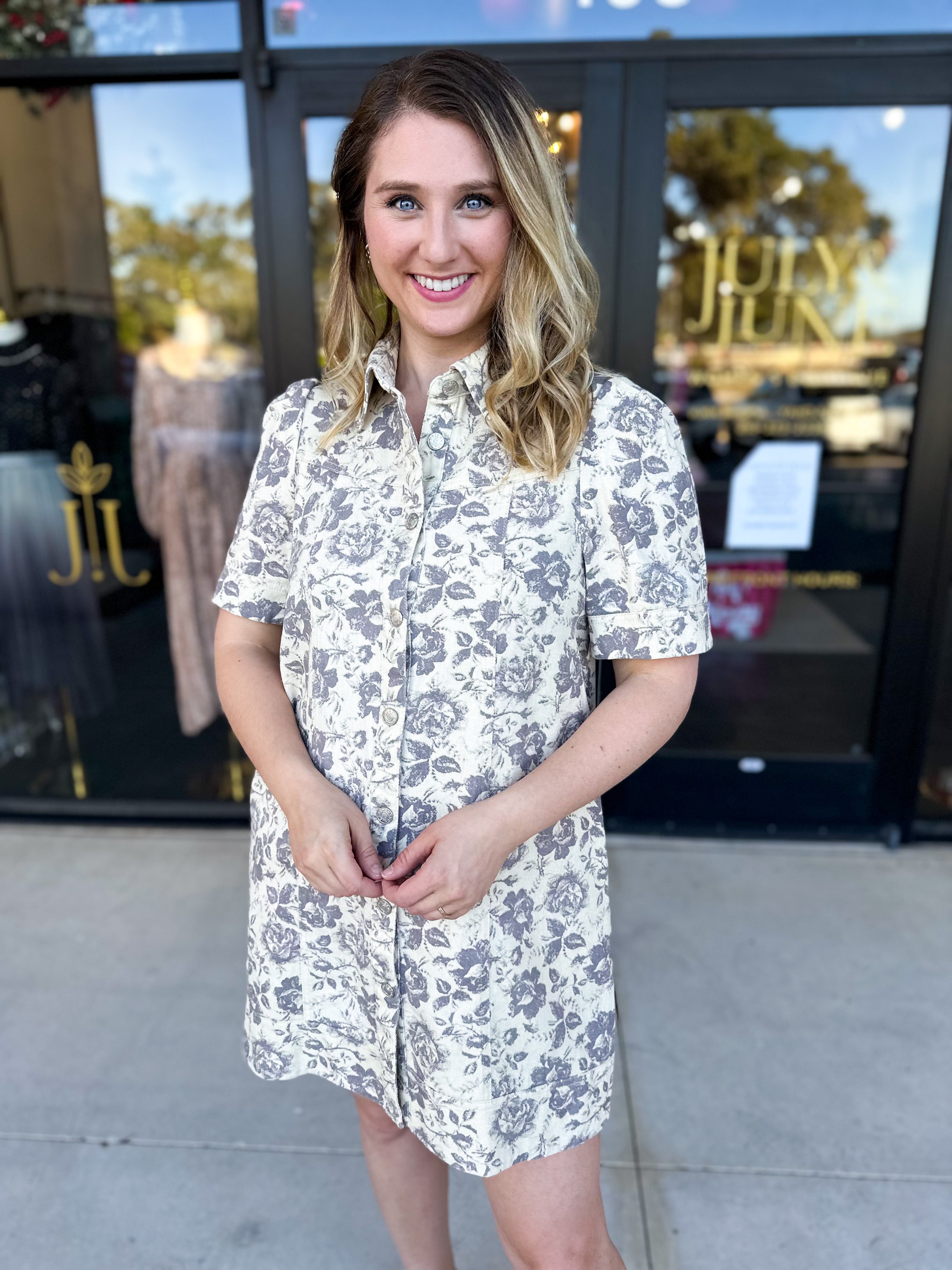 The Rosie Denim Mini Dress - Taupe-510 Mini-ENTRO-July & June Women's Fashion Boutique Located in San Antonio, Texas