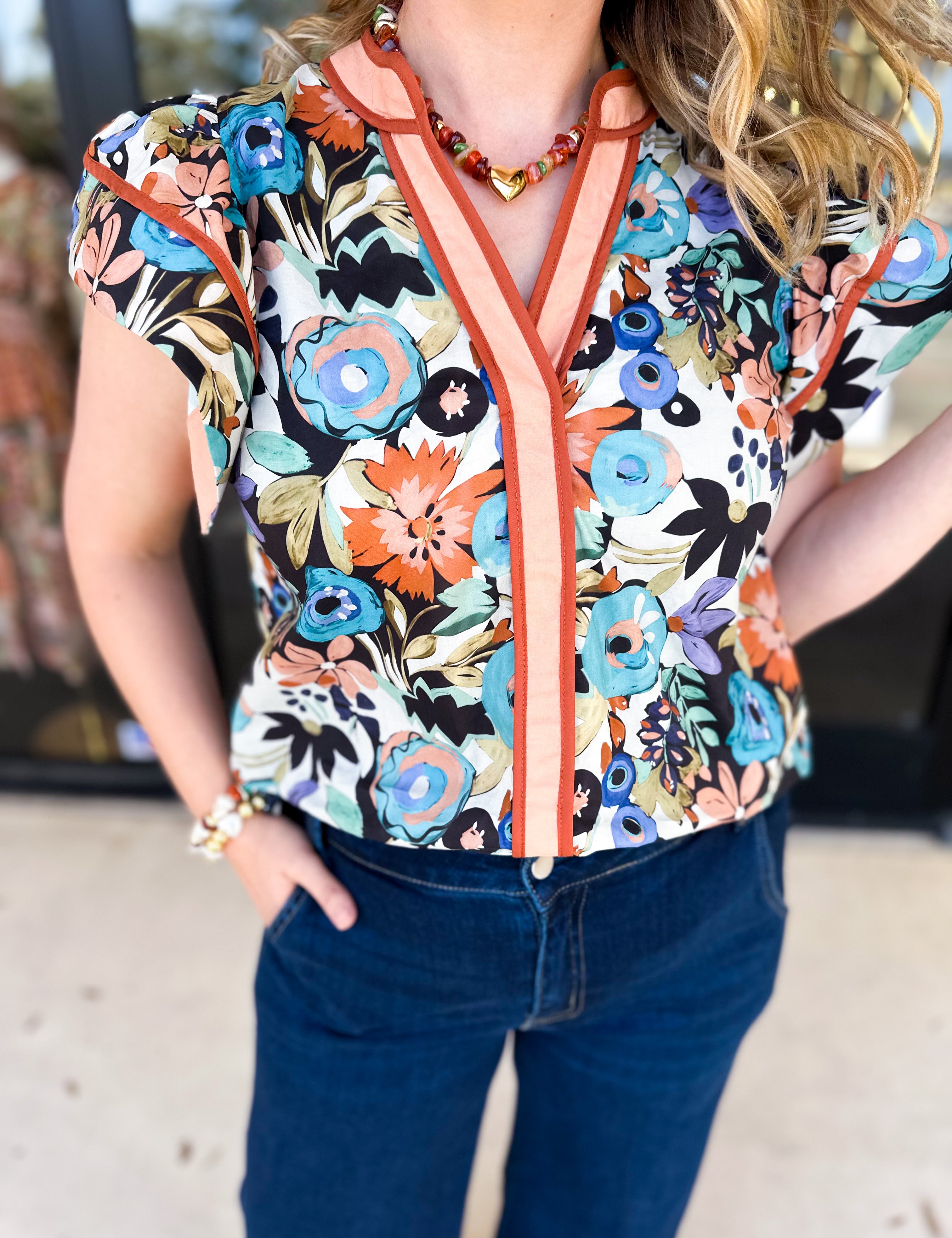 Fun In Fall Florals Blouse-200 Fashion Blouses-ENTRO-July & June Women's Fashion Boutique Located in San Antonio, Texas