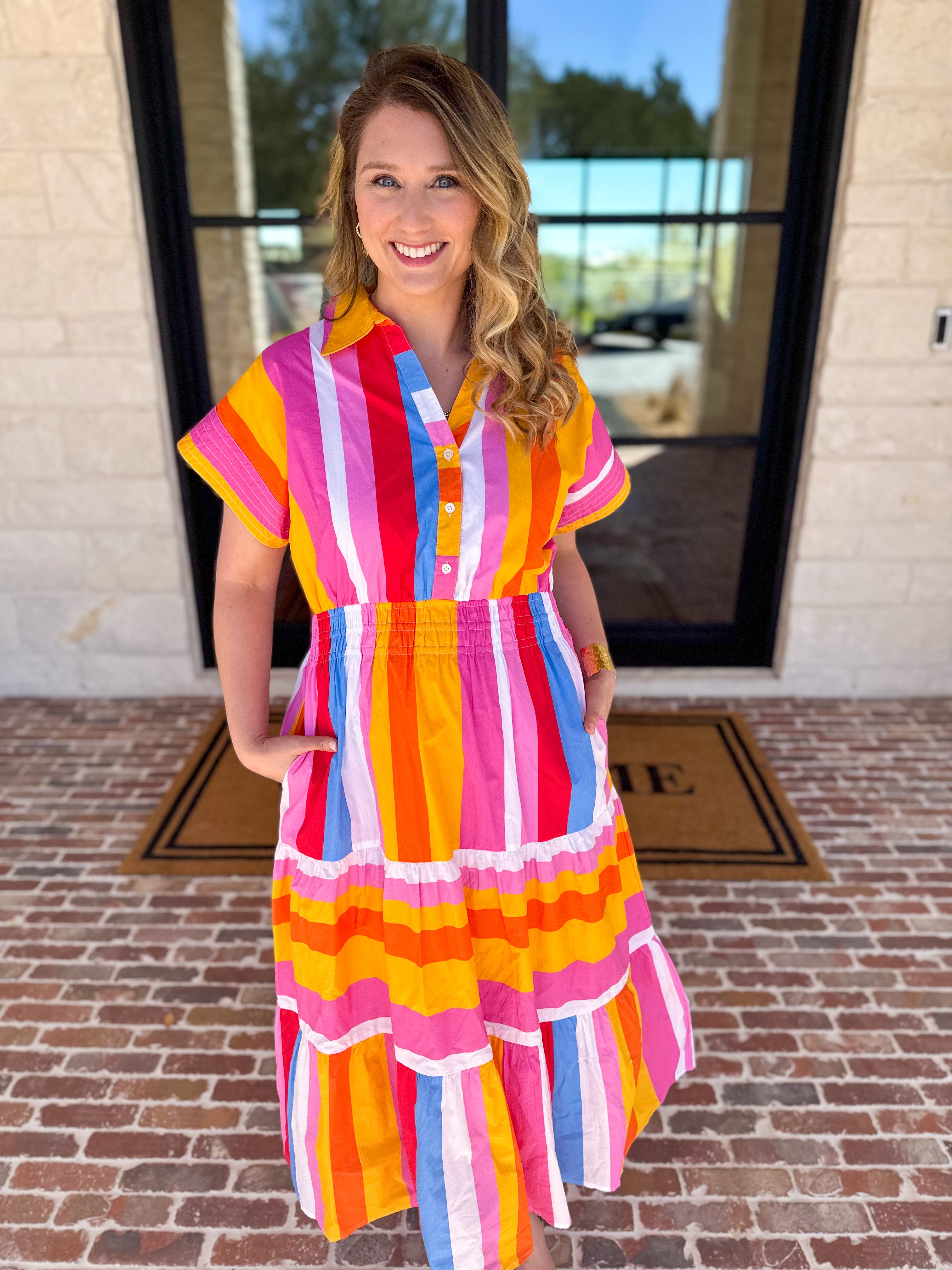THML - Party Stripe Midi Dress-500 Midi-THML-July & June Women's Fashion Boutique Located in San Antonio, Texas