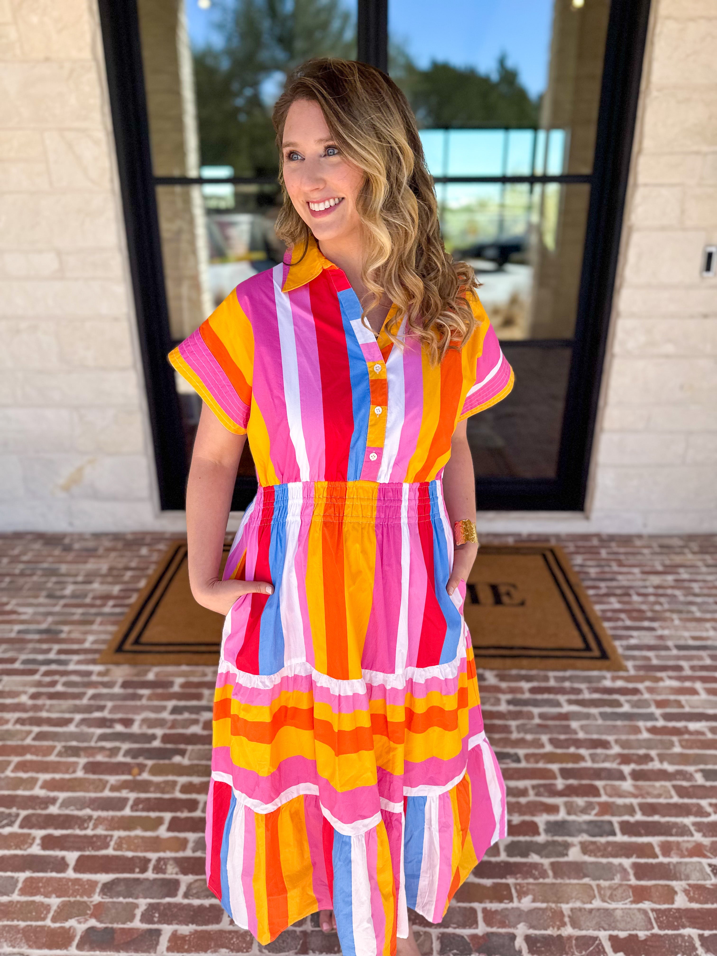 THML - Party Stripe Midi Dress-500 Midi-THML-July & June Women's Fashion Boutique Located in San Antonio, Texas