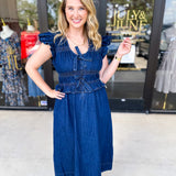 Denim Sweetheart Midi Dress-500 Midi-FATE-July & June Women's Fashion Boutique Located in San Antonio, Texas