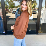 Everyday Comfy Long Sleeve - Chocolate-210 Casual Blouses-JODIFL-July & June Women's Fashion Boutique Located in San Antonio, Texas