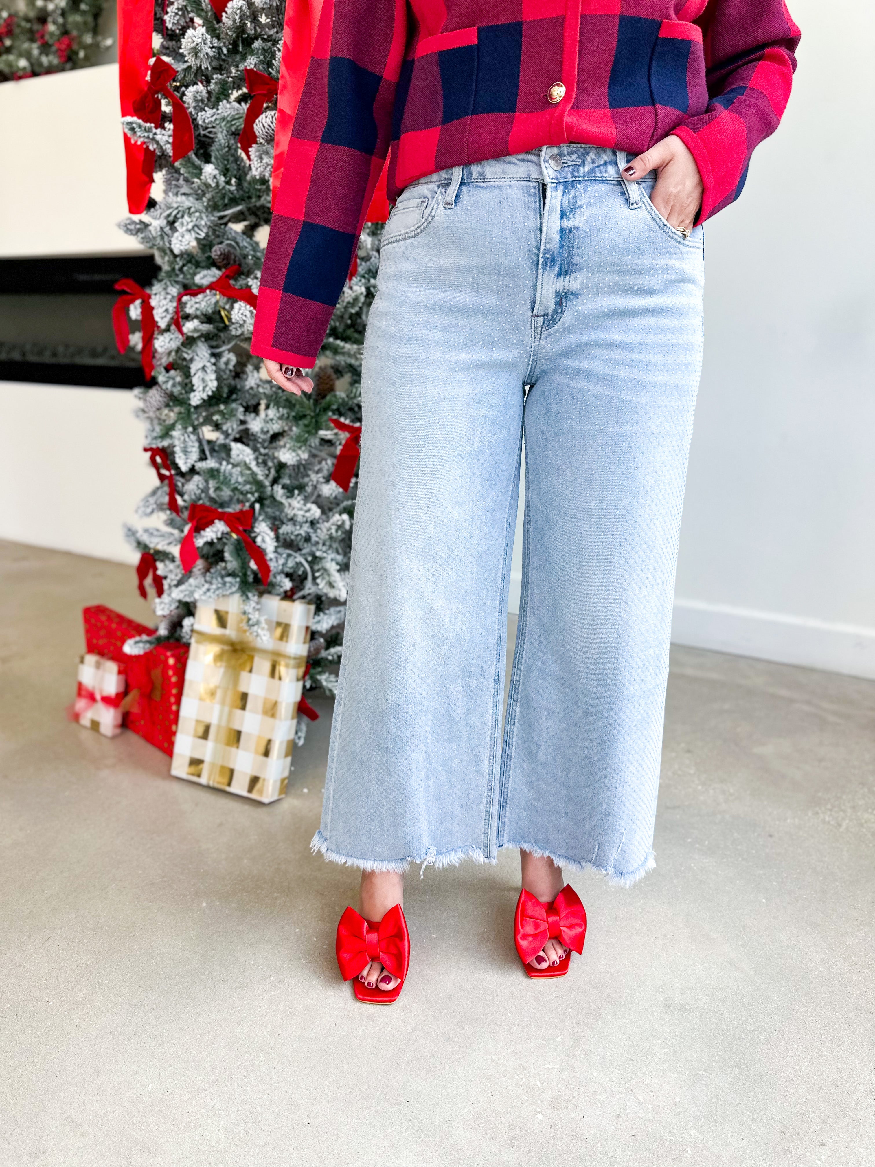 Vervet - High Rise Rhinestone Wide Leg Jeans-400 Pants-VEVERT BY FLYING MONKEY-July & June Women's Fashion Boutique Located in San Antonio, Texas