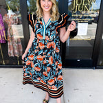Deep Tones Floral Midi Dress-500 Midi-ENTRO-July & June Women's Fashion Boutique Located in San Antonio, Texas