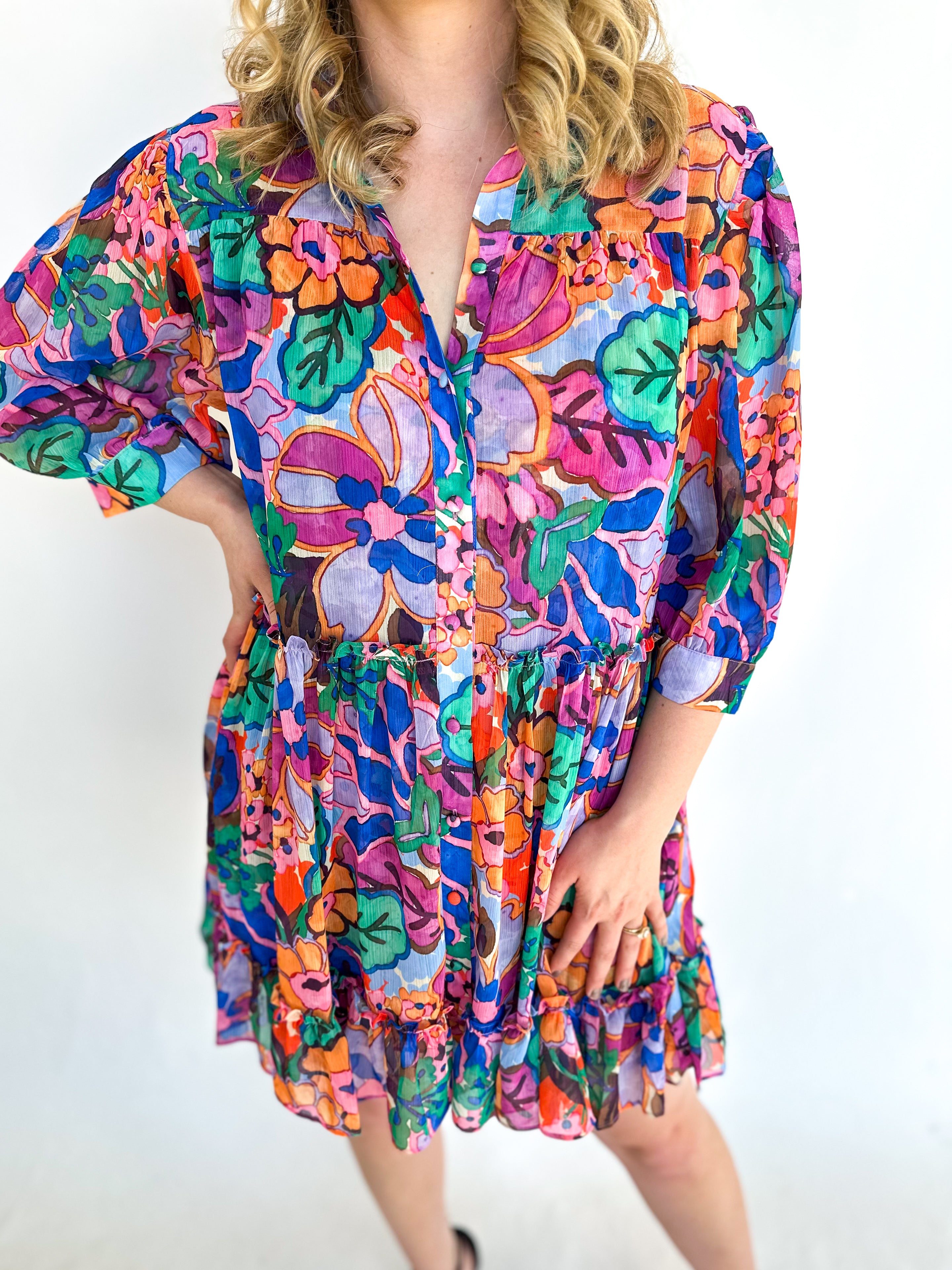 Jewel Tone Floral Mini Dress - THML-510 Mini-THML-July & June Women's Fashion Boutique Located in San Antonio, Texas