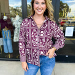 The Wrenlee Blouse - Wine-200 Fashion Blouses-POLOGRAM-July & June Women's Fashion Boutique Located in San Antonio, Texas