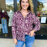 The Wrenlee Blouse - Wine-200 Fashion Blouses-POLOGRAM-July & June Women's Fashion Boutique Located in San Antonio, Texas