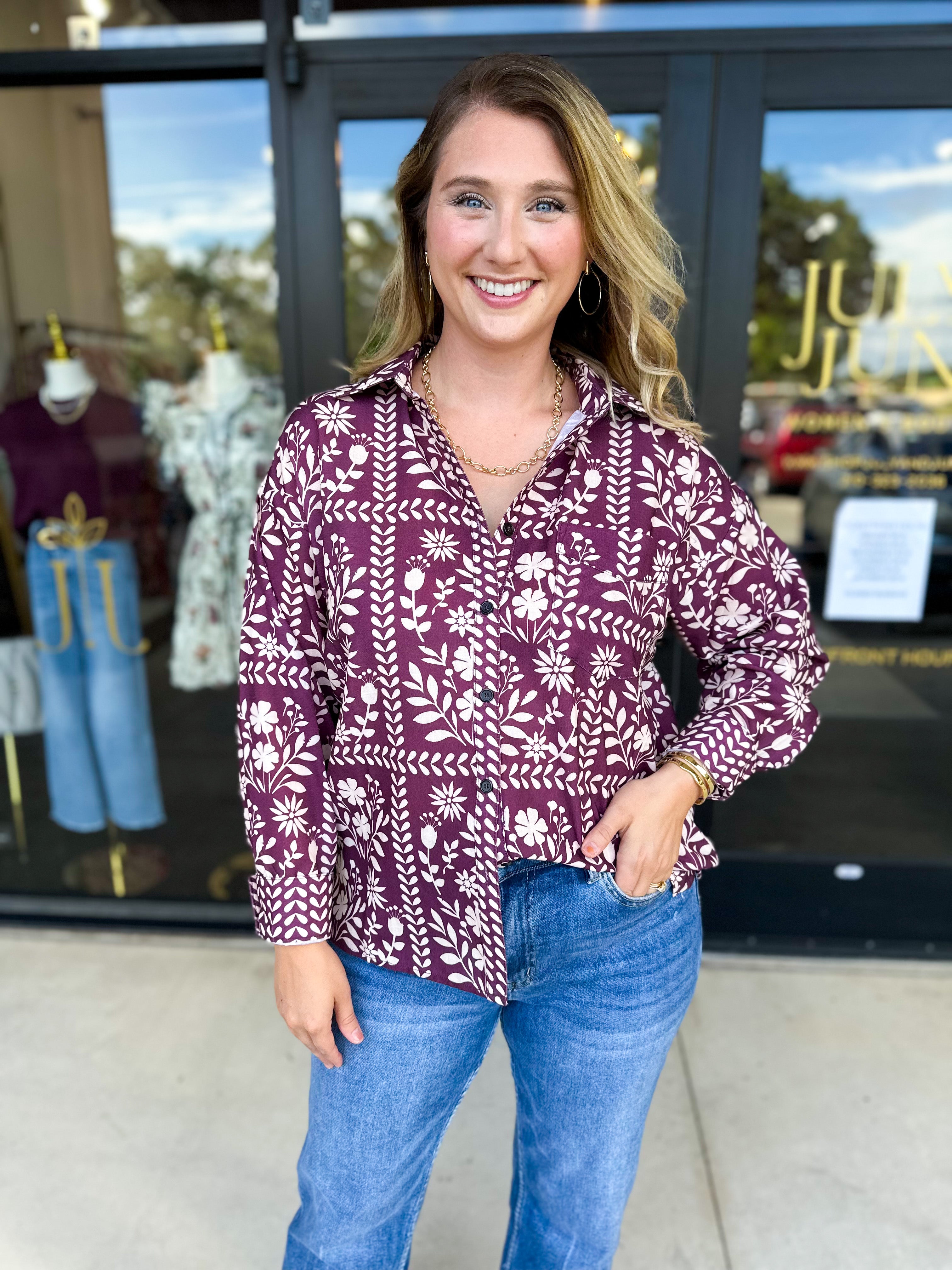 The Wrenlee Blouse - Wine-200 Fashion Blouses-POLOGRAM-July & June Women's Fashion Boutique Located in San Antonio, Texas