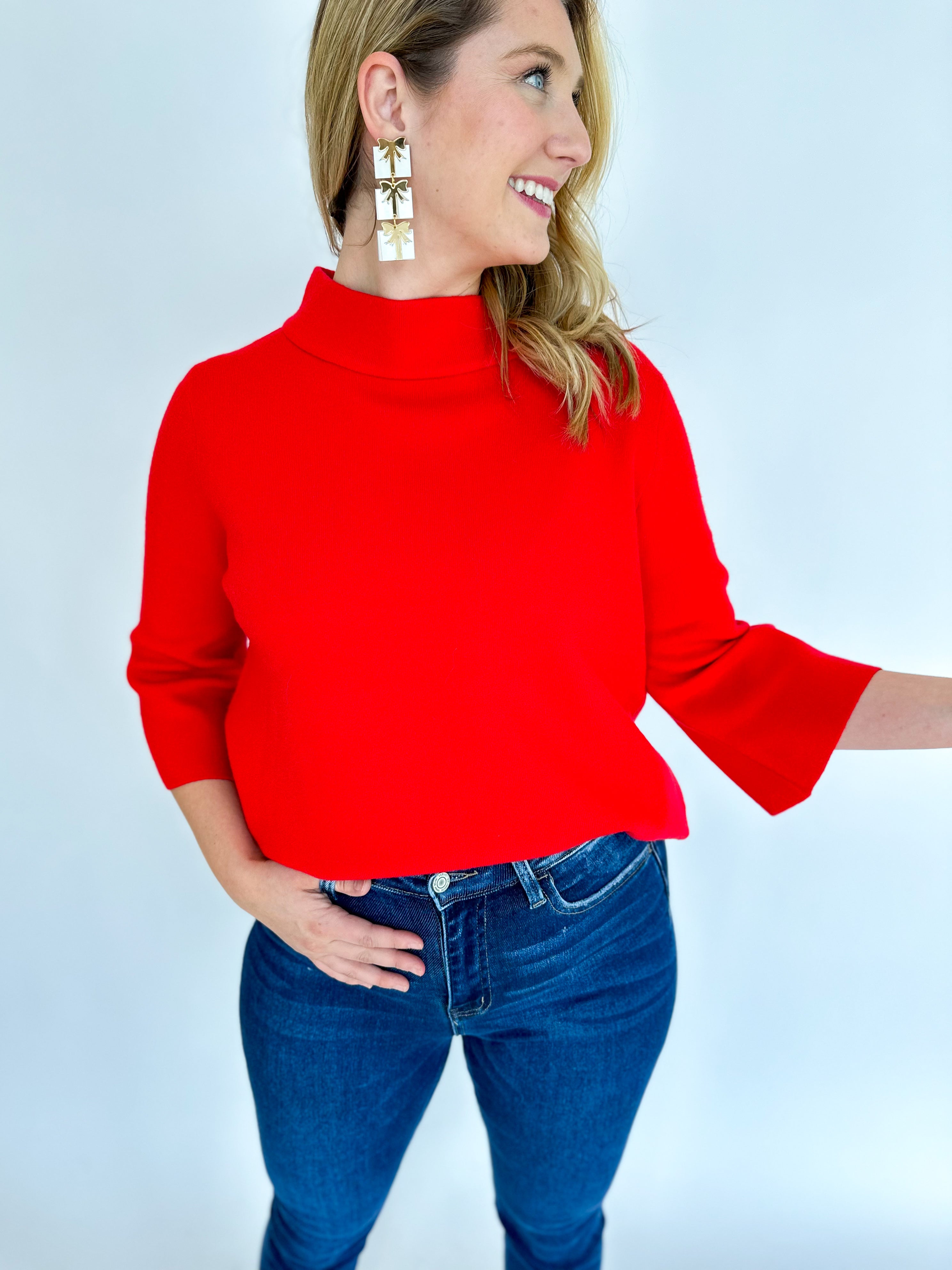 Cherry Red Mock Neck Sweater Top-230 Sweaters/Cardis-FATE-July & June Women's Fashion Boutique Located in San Antonio, Texas
