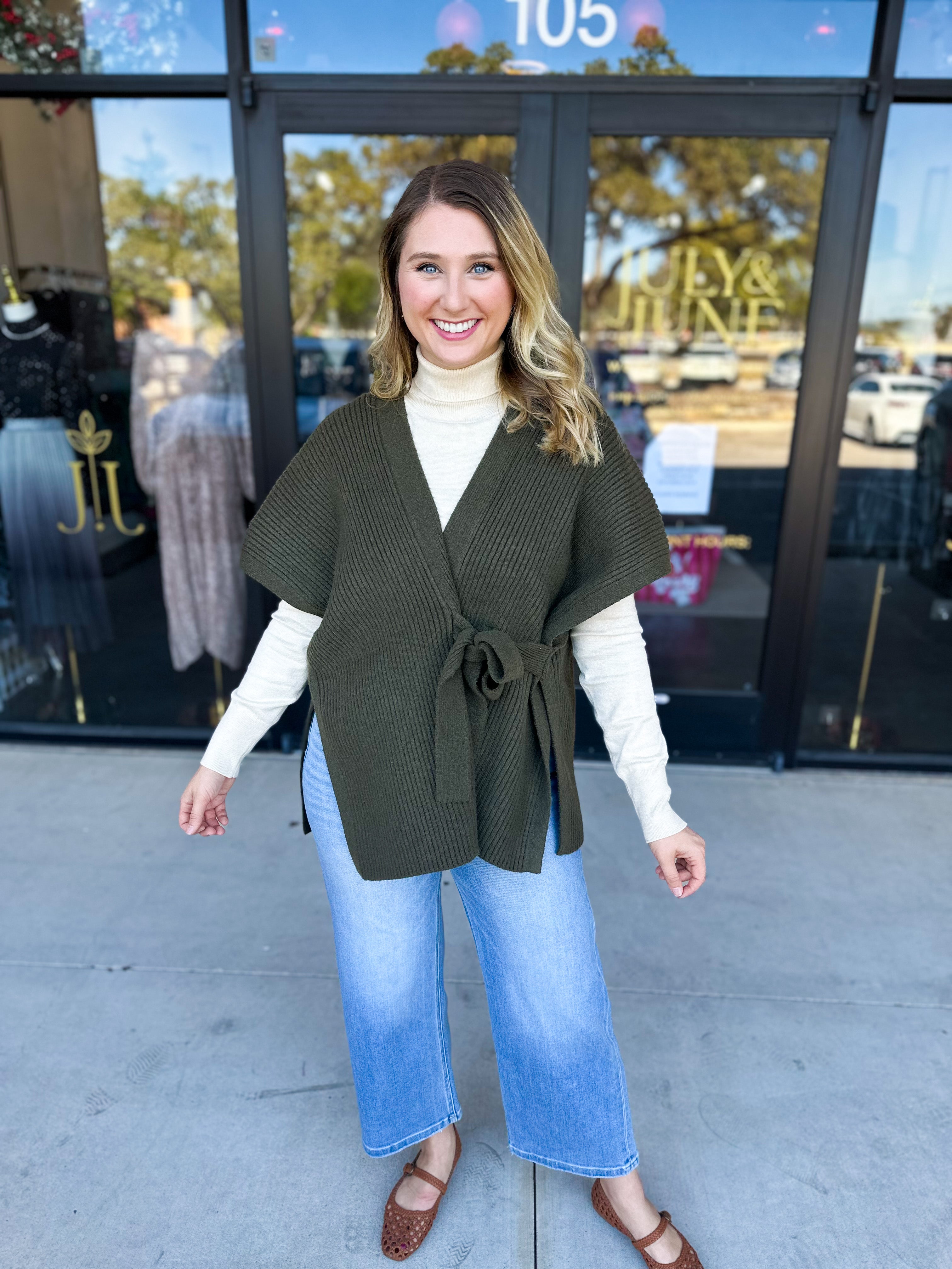THML - Chic Knit Cardigan Wrap - Green-230 Sweaters/Cardis-THML-July & June Women's Fashion Boutique Located in San Antonio, Texas