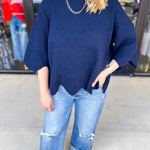 Scalloped Sweater Top - Navy-230 Sweaters/Cardis-ENTRO-July & June Women's Fashion Boutique Located in San Antonio, Texas
