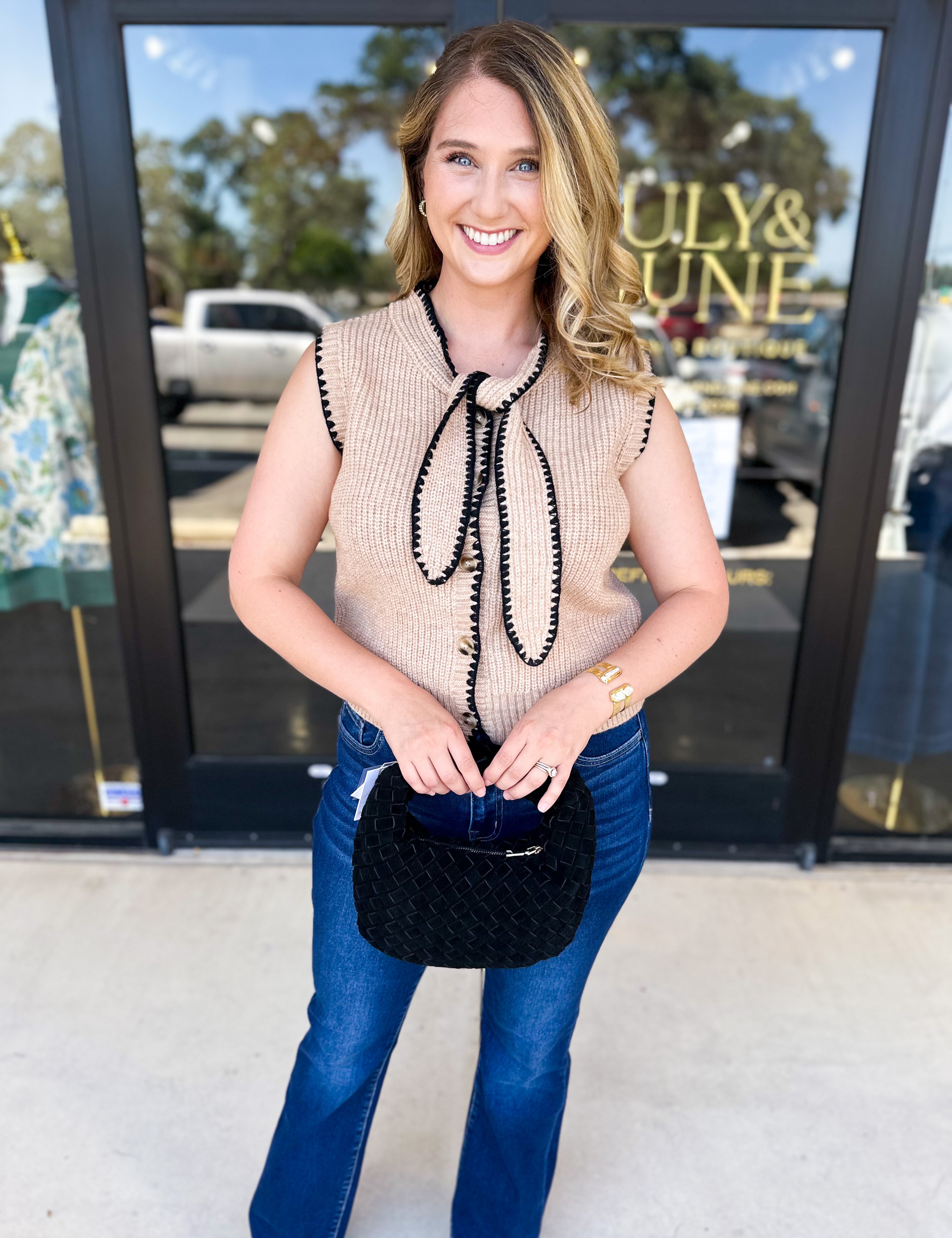 Autumn Woven Genuine Suede Leather Clutch - Black-130 ACCESSORIES-Moda Luxe-July & June Women's Fashion Boutique Located in San Antonio, Texas