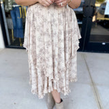 Mocha Floral Midi Skirt-410 Shorts/Skirts-POLOGRAM-July & June Women's Fashion Boutique Located in San Antonio, Texas