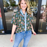 THML - Olive & Blush Floral Blouse-200 Fashion Blouses-THML-July & June Women's Fashion Boutique Located in San Antonio, Texas