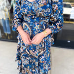 Blue Paisley Midi Dress-500 Midi-SKIES ARE BLUE-July & June Women's Fashion Boutique Located in San Antonio, Texas