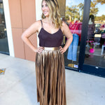 Bronze Midi Skirt-410 Shorts/Skirts-SKIES ARE BLUE-July & June Women's Fashion Boutique Located in San Antonio, Texas