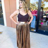 Bronze Midi Skirt-410 Shorts/Skirts-SKIES ARE BLUE-July & June Women's Fashion Boutique Located in San Antonio, Texas