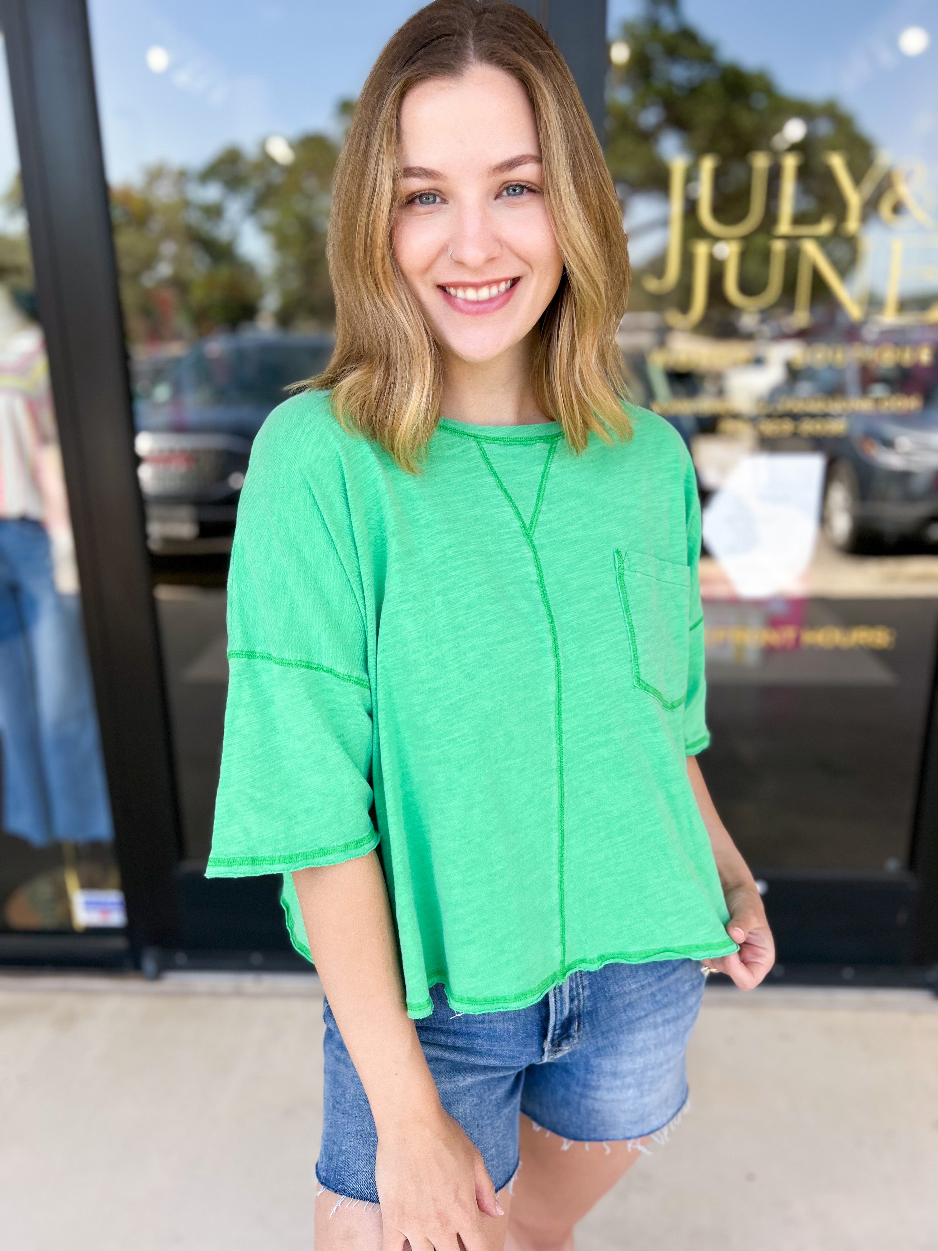 Our Favorite Oversized Tee - Kelly Green-210 Casual Blouses-PEACH LOVE-July & June Women's Fashion Boutique Located in San Antonio, Texas