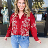 Elara Embroidered Blouse - Rust-200 Fashion Blouses-ENTRO-July & June Women's Fashion Boutique Located in San Antonio, Texas