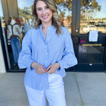 Current Air - Rhinestone Button Down Blouse - Light Blue-200 Fashion Blouses-CURRENT AIR CLOTHING-July & June Women's Fashion Boutique Located in San Antonio, Texas