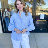 Current Air - Rhinestone Button Down Blouse - Light Blue-200 Fashion Blouses-CURRENT AIR CLOTHING-July & June Women's Fashion Boutique Located in San Antonio, Texas