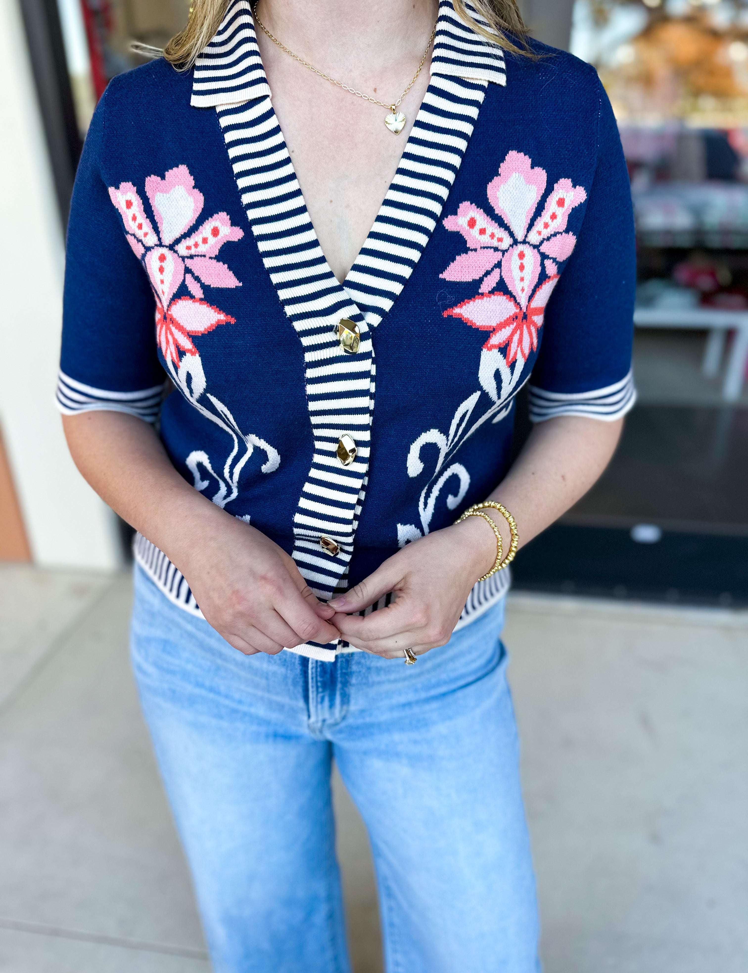 THML- Floral & Stripe Knit Top-230 Sweaters/Cardis-THML-July & June Women's Fashion Boutique Located in San Antonio, Texas