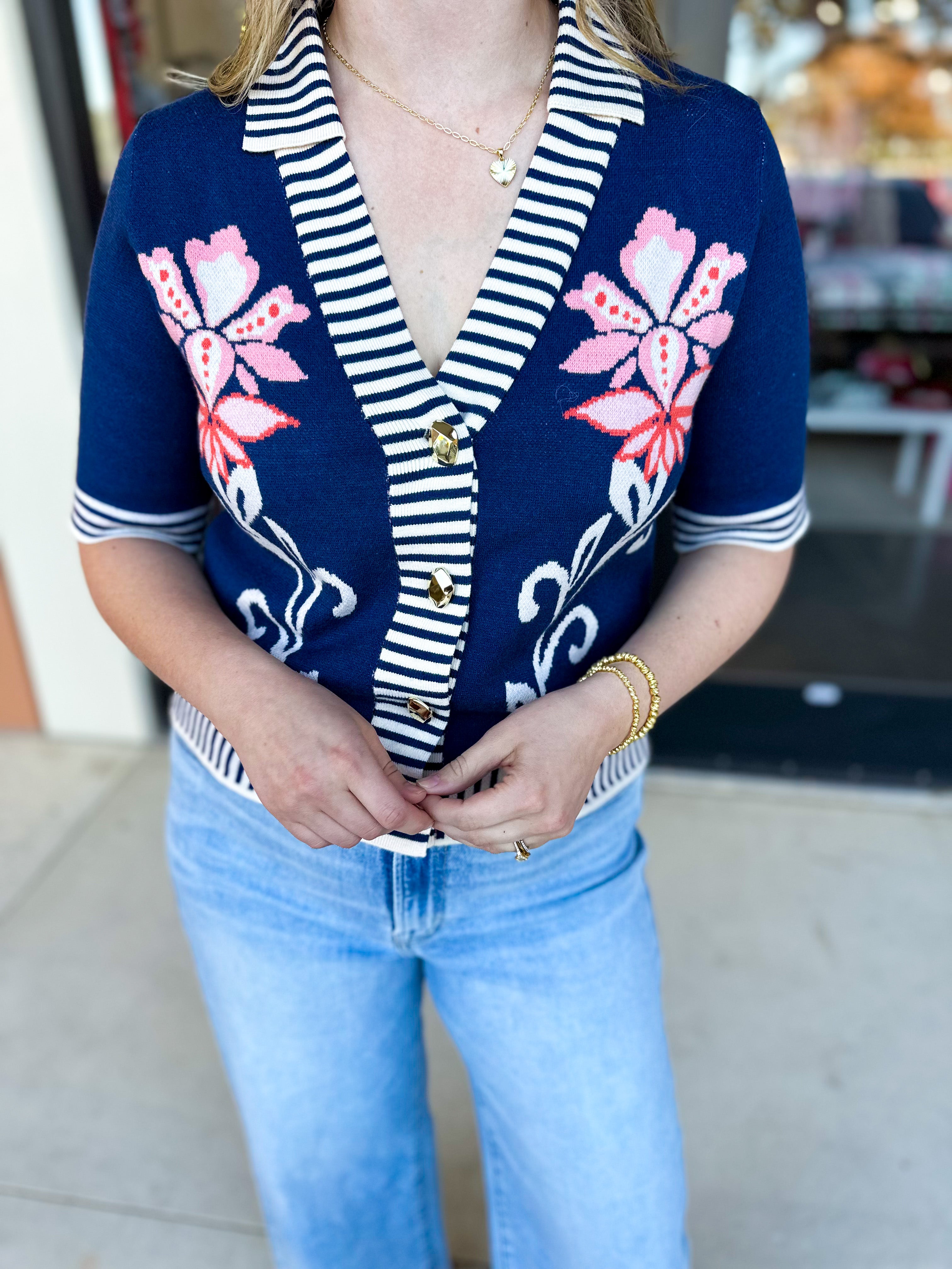 THML- Floral & Stripe Knit Top-230 Sweaters/Cardis-THML-July & June Women's Fashion Boutique Located in San Antonio, Texas